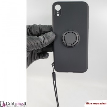 Vennus švelnaus silikono dėklas su žiedu - juodas (Apple Iphone Xr)